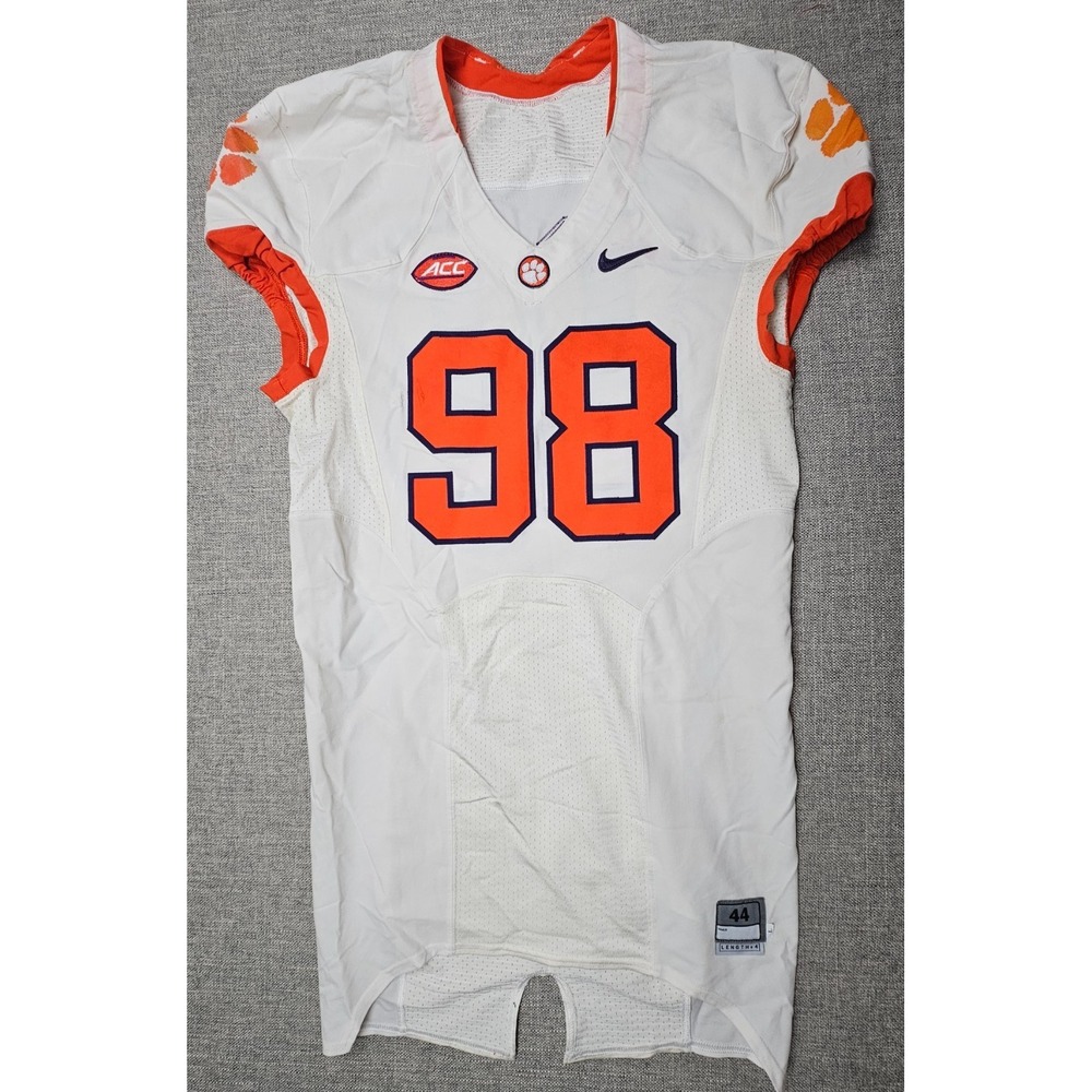 Clemson Tigers Football Jersey Mens 44 L White Game Worn Team Issued Nike #98